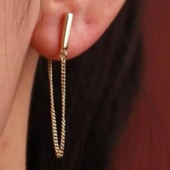 14k Gold/ Sterling Cuban Chain Threader Earrings - Picture 1 of 12